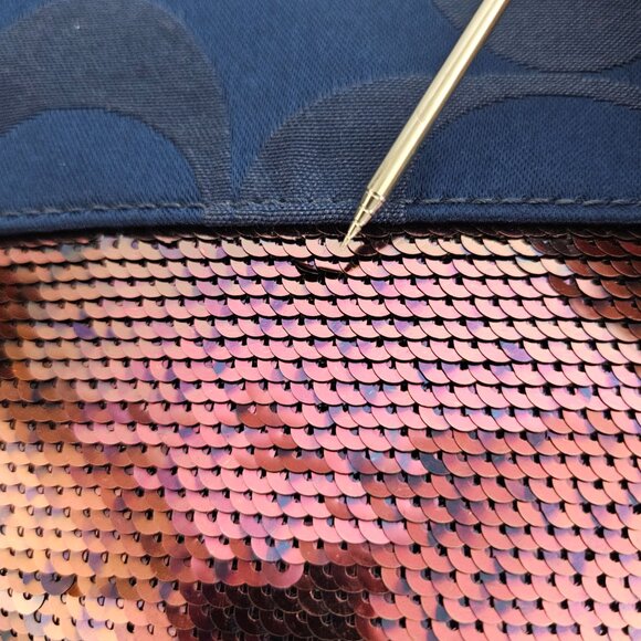 Coach Signature Tote Handbag J1120-F17574 Satin Pink Sequin Band Medium Blue Bag - Picture 14 of 16